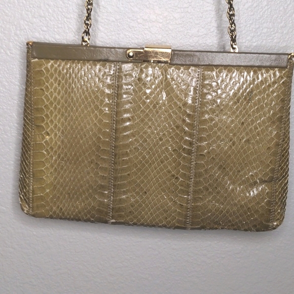 Vintage 60s Palizzio Genuine Snake Skin Purse Tan Crossbody Shoulder Bag - Picture 6 of 17